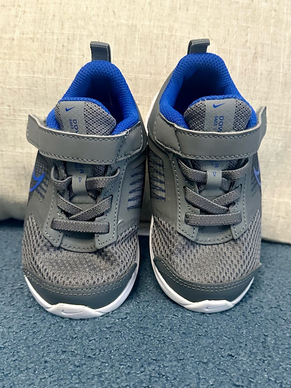 Nike Kids Downshifter 6453 Gray and Blue Hook-and-Loop Athletic Sneakers